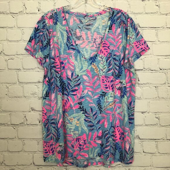 Lilly Pulitzer Etta V Neck Size XL Porto Blue Youve Been Spotted - Picture 1 of 8
